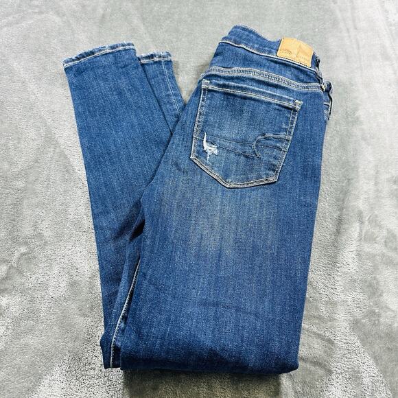 American Eagle Jegging Jeans‎ Womens Sz.4 Blue Stretch Mid-Rise Distressed - Picture 9 of 13